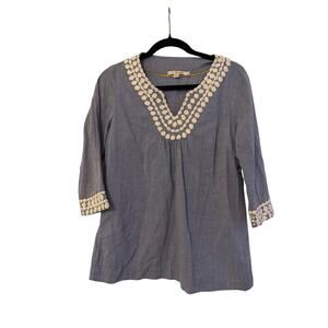 BODEN Women's Blue Denim Blouse with Lace Detail size 8